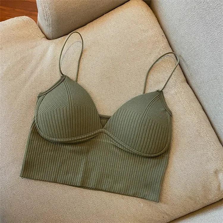 Knitted Binder Chest Woman Tops Spaghetti Strap Corset Crop Camis With Built in Bras Korean Fashion Woman Vest Camisole Underwear Womenswear Breathable Comfort Comfortable Minimalist