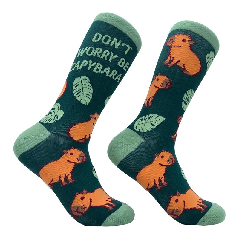 Women's Dont Worry Be Capybara Socks Funny Sarcastic Parody Lyrics Footwear Funny Socks