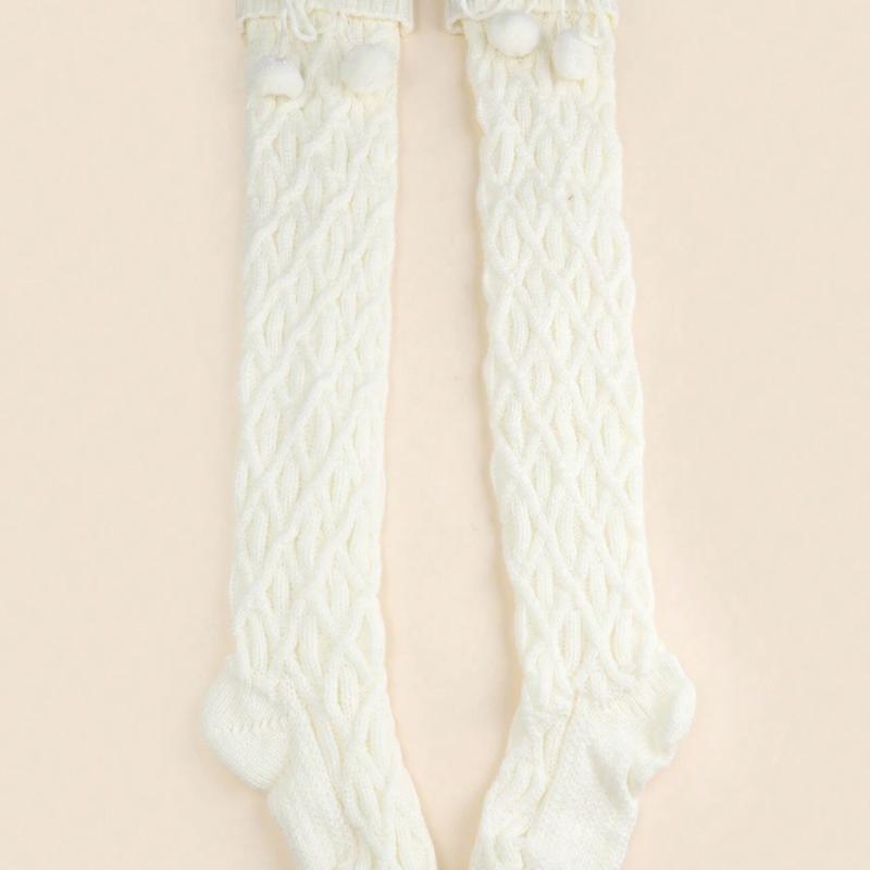 Women's Rhombus Pattern Thigh High Warm Socks With Balls For Autumn Winter