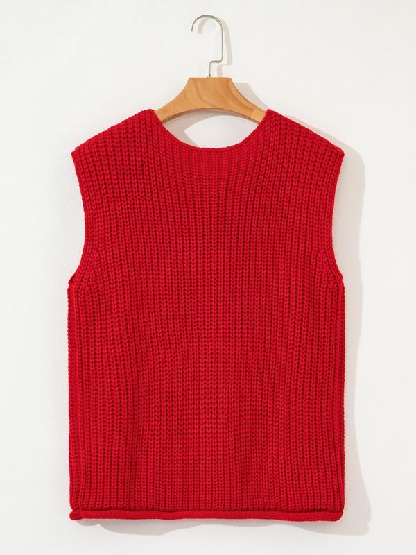 Women's Plain Button Front Pocket Vest, Casual Sleeveless  Jumper Vest for Fall & Winter, Fashion Women's Knitwear for Daily Wear