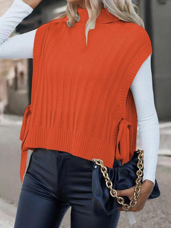 Women's Solid Color Tie Side Turtle Neck Sweater Vest, Casual High Neck Knit Top for All Seasons, Sweaters for Women, Fashion Ladies Knitwear for Daily Wear, Preppy 80s Clothes