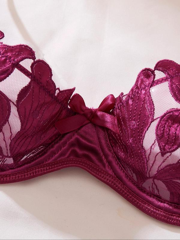 Women's Floral Lace Sexy Push Up Bra & Thong, Breathable Comfortable Bra & Knicker Set, Soft Sexy Lingerie Underwear Sets for Daily Wear
