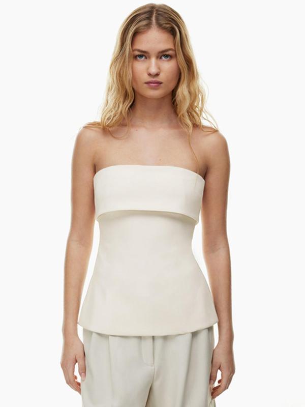 Women's Solid Backless Split Hem Tube Top, Fashion Casual Sexy Sleeveless Strapless Top for Daily Outdoor Wear, Women Clothing for Fall, 90s Clothes