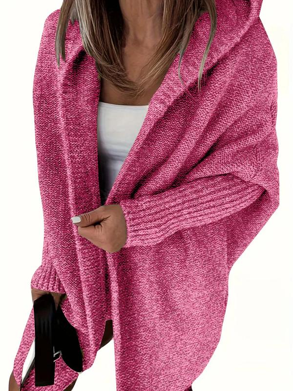 [Faith Devine Exclusive] Solid Drop Shoulder Top Stitching Hooded Cardigan, Casual Long Sleeve Open Front Knitwear for Fall & Winter, Women's Clothing for Daily Wear, Downtown Girl Clothes