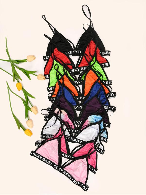 Women's Letter Tape Wireless Bralette, Casual Comfy Breathable Adjustable Strap Bra, Women's Lingerie for All Seasons