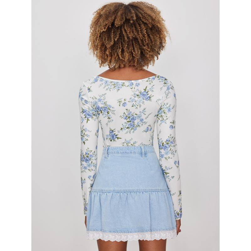 Cider [size 2-26] Santorini Beach Vacation Square Neck Floral Ruched Corset Bodysuit