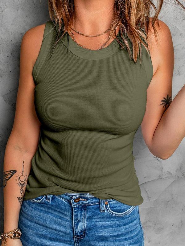 Women's Plain Round Neck Tank Top, Casual Sleeveless Top, Fall Outfits 2024, Women's Back To School Fall Clothing for Daily Wear