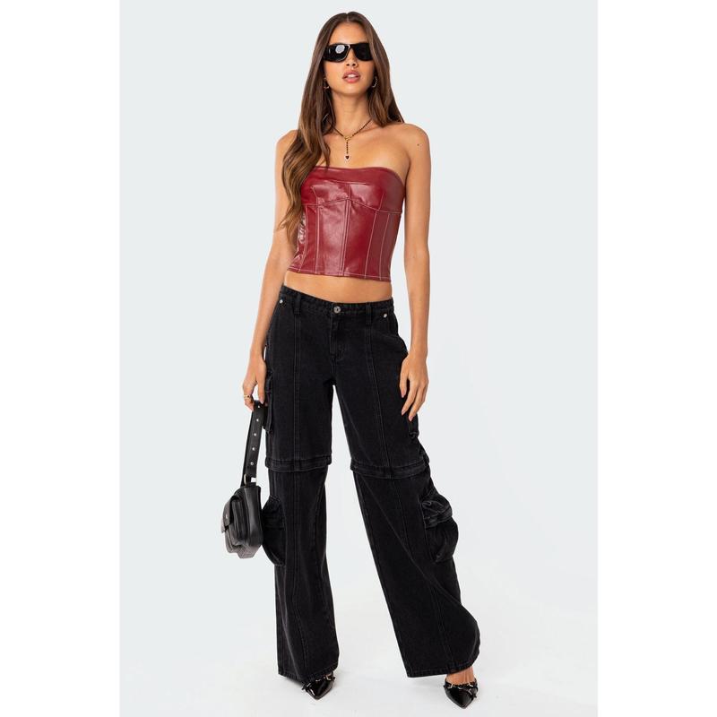 Moss Faux Leather Lace Up Corset