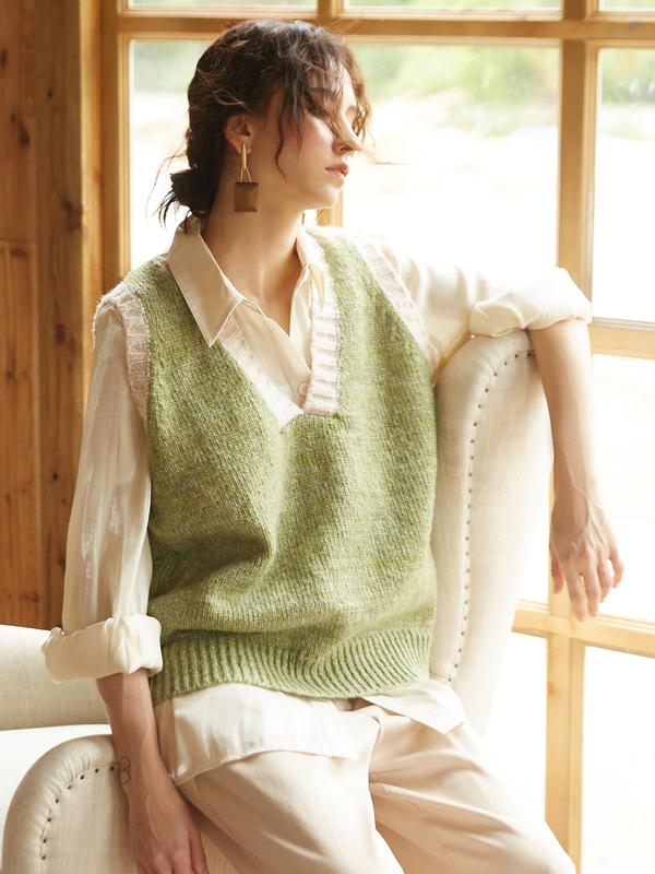 Women's Random Patchwork Print V Neck Sweater Vest, Casual Sleeveless Jumper Vest for Fall & Winter, Fashion Ladies' Knitwear for Daily Wear