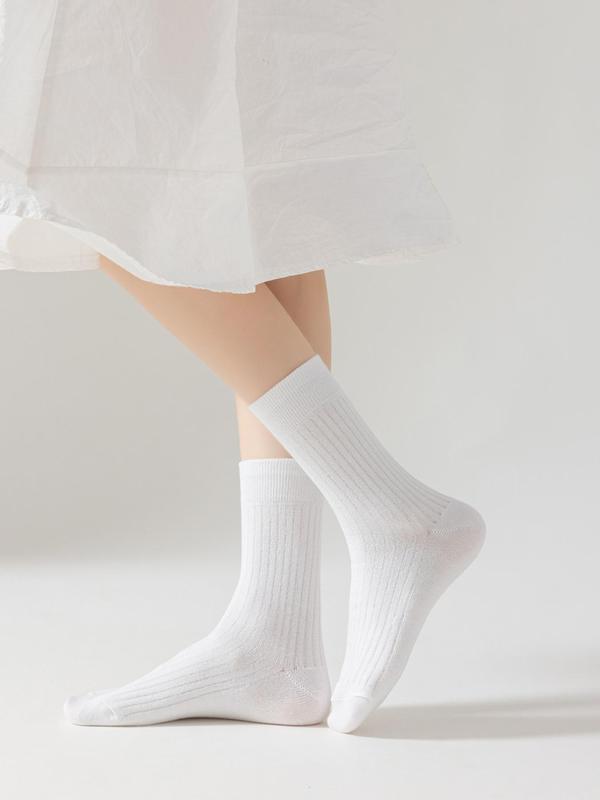 Women's Solid Crew Socks, Basic Comfortable Socks, Summer Socks for Women, Minimalist Mixed Color Knit Socks, Lady Socks for Daily Wear, Compression Socks, Womenswear