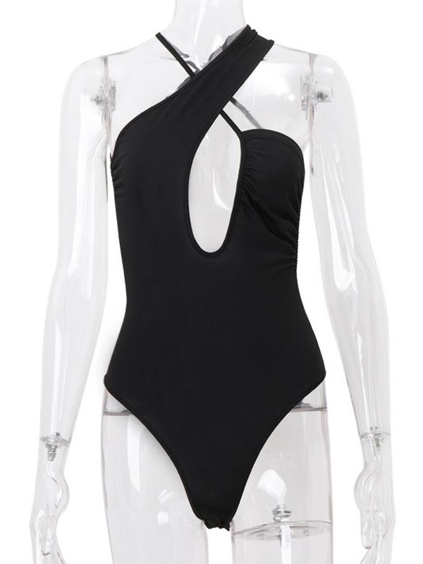 Women's Plain Cut Out Backless Snap Button Closure Crotch  Bodysuit, Solid Sleeveless  Criss Cross Bodysuit for Beach Holiday Vacation, Ladies Fall Clothes