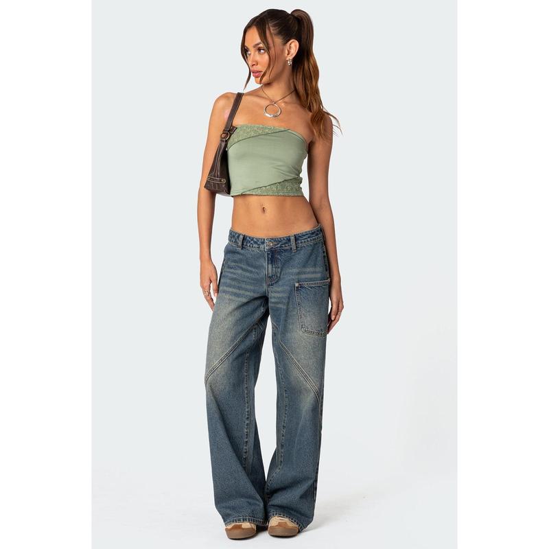 Lace Patchwork Tube Top