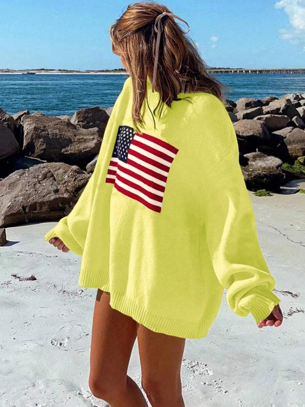 Women's Graphic Print Drop Shoulder Long Sleeve 4th Of July Sweater, Fashion Casual Vintage Crewnecks Jumper for Spring & Fall, Summer Outfits, Women's Vintage Clothing Knitwear for Daily Wear