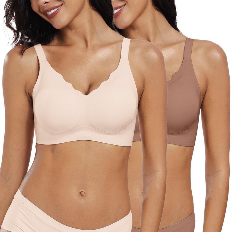 OEAK 2PCS Women Seamless Soft Push-Up Bralette Wireless No Underwire Comfort Full Coverage Everyday Bra