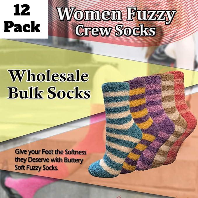 12 Pack Women's Cozy Fuzzy Warm Fluffy Winter Socks