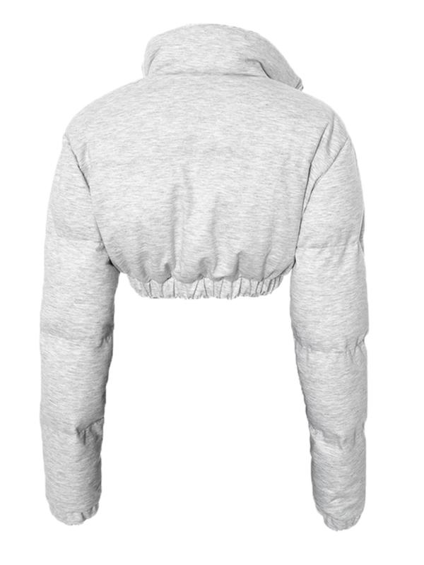 Women's Solid Zip Up High Neck Crop Coat, Casual Long Sleeve Pocket Outerwear for Fall & Winter, Ladies Clothes for Daily Wear, Y2k Clothing