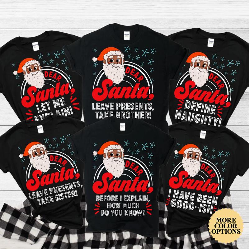 Black Santa Claus Christmas Pajamas, Matching Family Christmas Pajamas, Holiday Pajamas, Christmas PJs Family, Brown Santa Christmas Shirts N1
