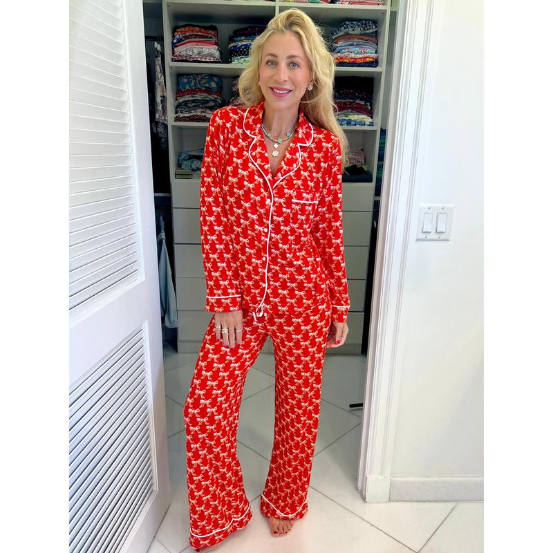 Red Bow Wide Leg Pajama Set