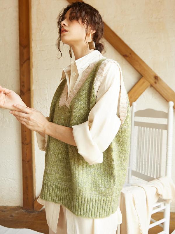 Women's Random Patchwork Print V Neck Sweater Vest, Casual Sleeveless Jumper Vest for Fall & Winter, Fashion Ladies' Knitwear for Daily Wear