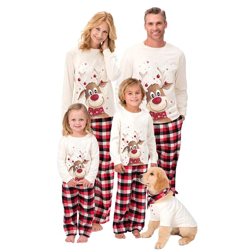 Christmas Family Pajamas Set, Reindeer Pattern Tops+Long Elastic Pants for Dad Mom Long Sleeve Womenswear family christmas pajamas