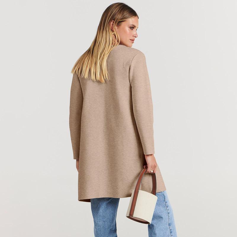 ANRABESS Women's Open Front Knit Cardigan Long Sleeve Lapel Casual Solid Sweater Jacket Knitwear Womenswear