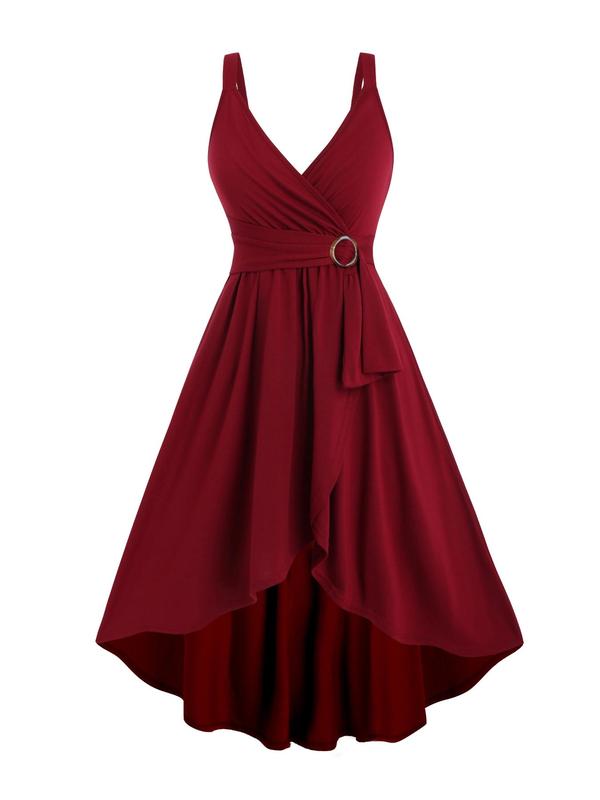 Women's Plain O-ring Ruched Wrap Asymmetrical Hem Dress, Elegant Sleeveless V Neck A Line Dress for Party Holiday Wedding Guest, Ladies Summer Clothes Fall Wedding Guest Dress Fall Wedding Guest Dress
