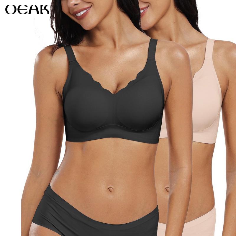 OEAK 2PCS Women Seamless Soft Push-Up Bralette Wireless No Underwire Comfort Full Coverage Everyday Bra