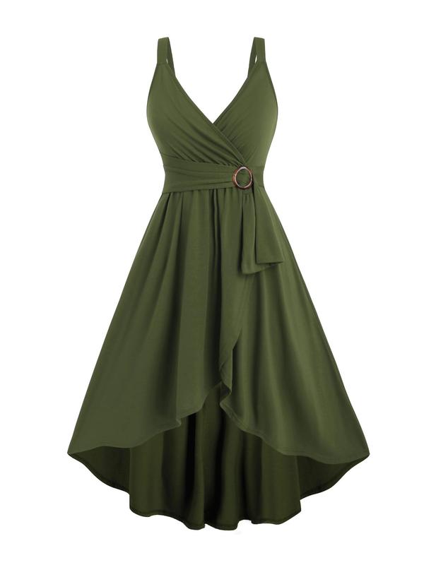 Women's Plain O-ring Ruched Wrap Asymmetrical Hem Dress, Elegant Sleeveless V Neck A Line Dress for Party Holiday Wedding Guest, Ladies Summer Clothes Fall Wedding Guest Dress Fall Wedding Guest Dress