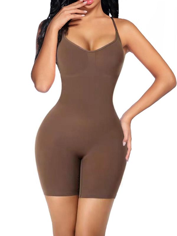 Women's Solid Adjustable Strap Backless Bodycon Romper, Casual Sleeveless Spaghetti Strap Bodysuit for Daily Wear, Ladies Clothes for All Seasons