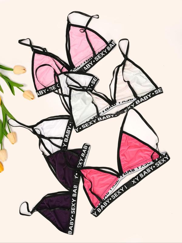 Women's Letter Tape Wireless Bralette, Casual Comfy Breathable Adjustable Strap Bra, Women's Lingerie for All Seasons
