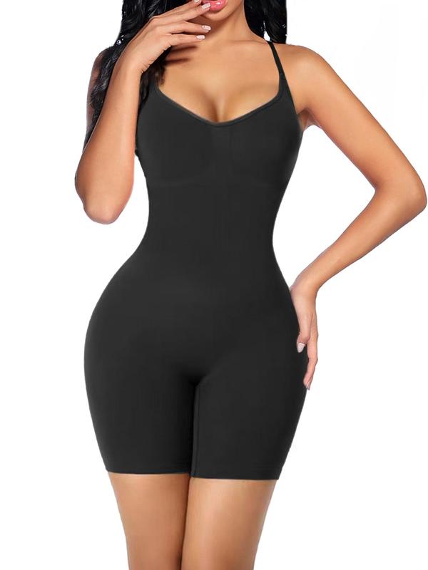 Women's Solid Adjustable Strap Backless Bodycon Romper, Casual Sleeveless Spaghetti Strap Bodysuit for Daily Wear, Ladies Clothes for All Seasons