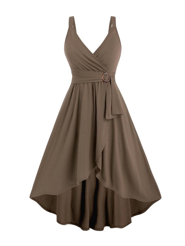 Women's Plain O-ring Ruched Wrap Asymmetrical Hem Dress, Elegant Sleeveless V Neck A Line Dress for Party Holiday Wedding Guest, Ladies Summer Clothes Fall Wedding Guest Dress Fall Wedding Guest Dress