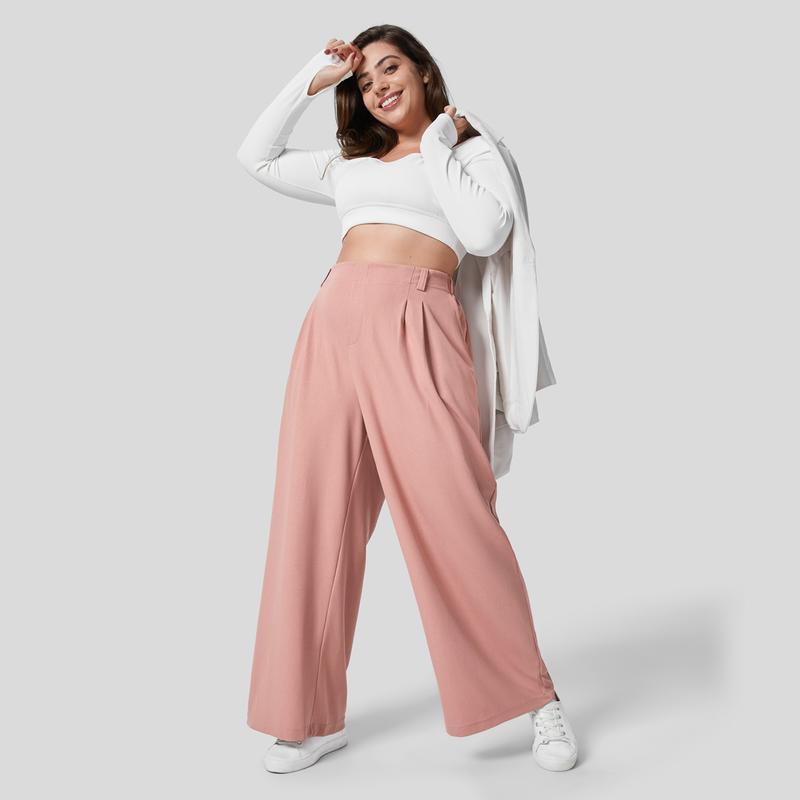 Halara High Waisted Plicated Side Pocket Wide Leg Waffle Casual Plus Size Pants