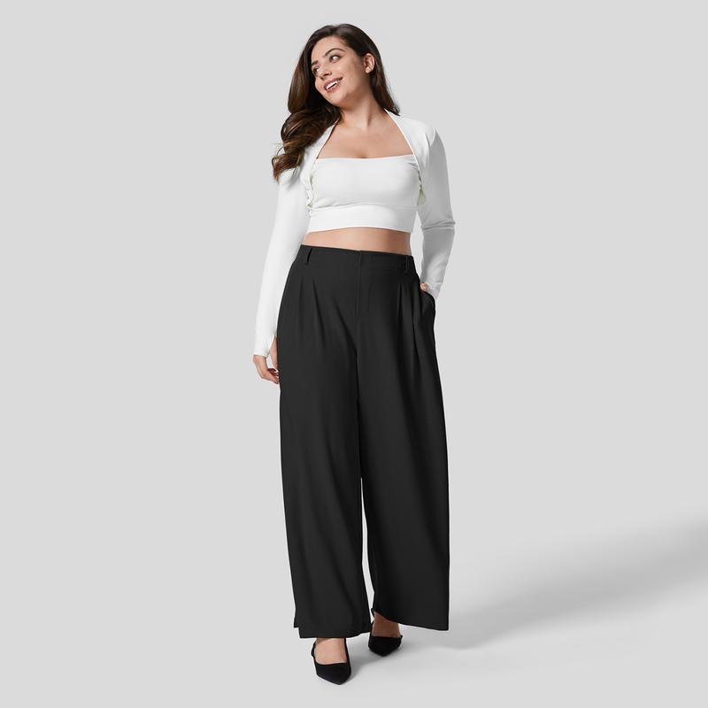 Halara High Waisted Plicated Side Pocket Wide Leg Waffle Casual Plus Size Pants