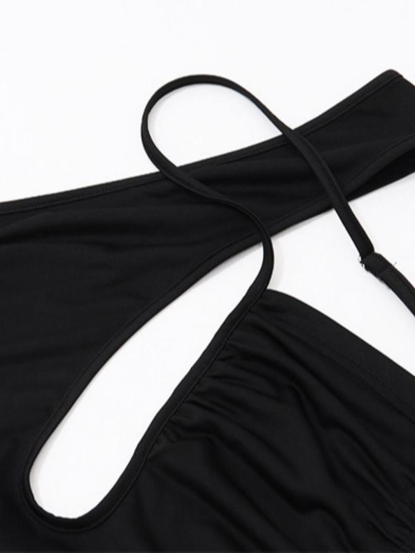 Women's Plain Cut Out Backless Snap Button Closure Crotch  Bodysuit, Solid Sleeveless  Criss Cross Bodysuit for Beach Holiday Vacation, Ladies Fall Clothes