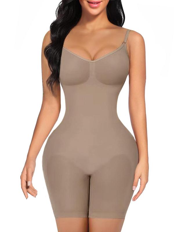 Women's Solid Adjustable Strap Backless Bodycon Romper, Casual Sleeveless Spaghetti Strap Bodysuit for Daily Wear, Ladies Clothes for All Seasons