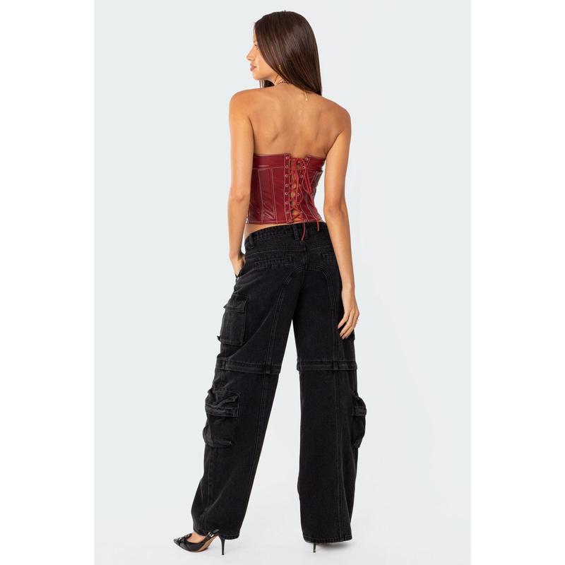 Moss Faux Leather Lace Up Corset