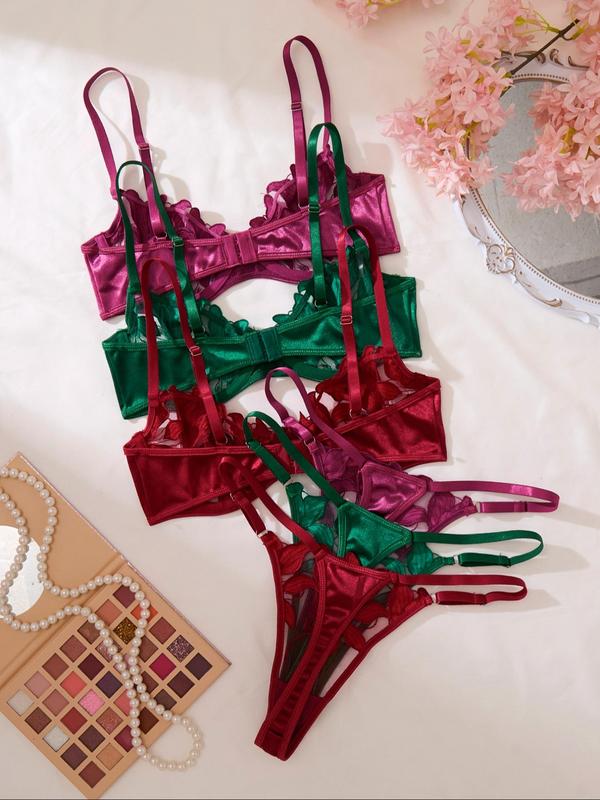 Women's Floral Lace Sexy Push Up Bra & Thong, Breathable Comfortable Bra & Knicker Set, Soft Sexy Lingerie Underwear Sets for Daily Wear