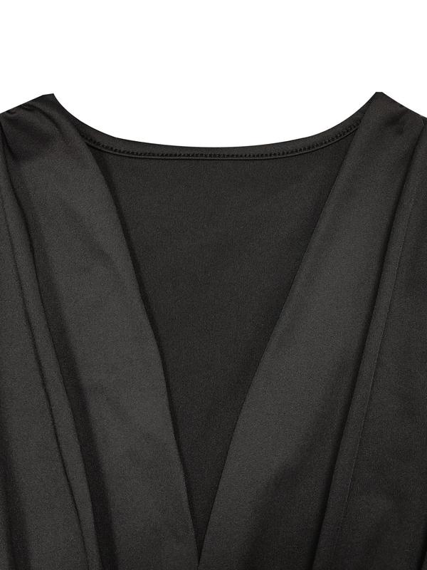 Women's Contrast Sequin Mesh Bishop Sleeve Tee, Elegant Deep V Neck Sheer Sleeve Top For Party Holiday Vacation, Ladies Summer Clothes
