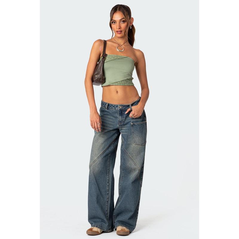 Lace Patchwork Tube Top