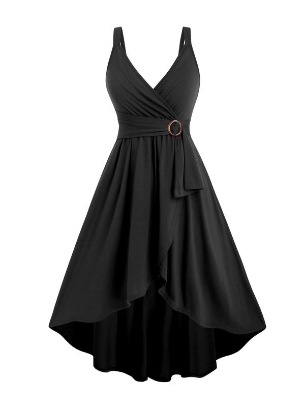 Women's Plain O-ring Ruched Wrap Asymmetrical Hem Dress, Elegant Sleeveless V Neck A Line Dress for Party Holiday Wedding Guest, Ladies Summer Clothes Fall Wedding Guest Dress Fall Wedding Guest Dress