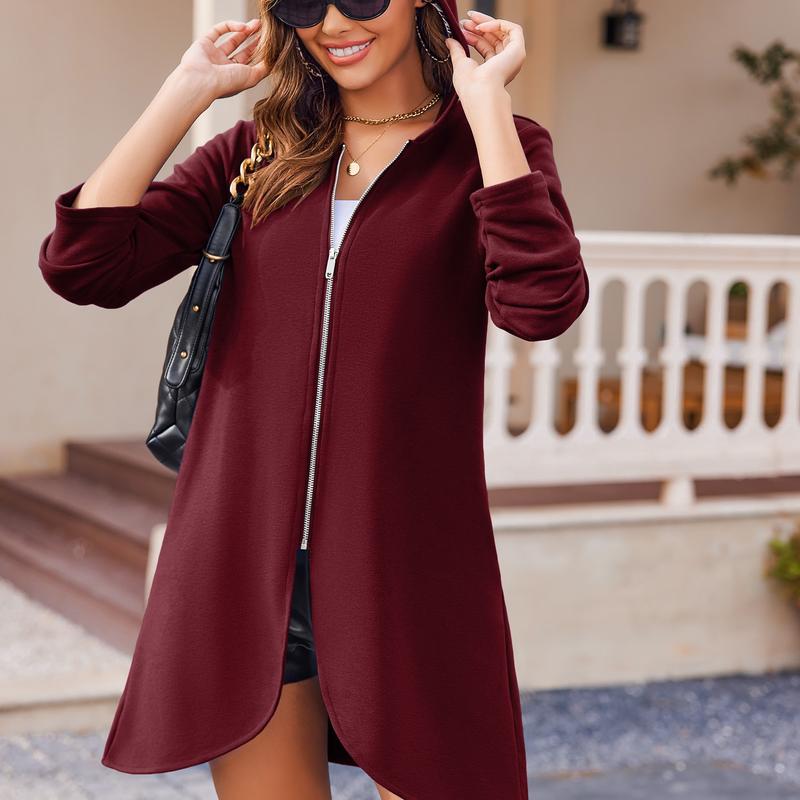 ZEAGOO Women's Long Zip Up Hoodie Lightweight Oversized Tunic Sweatshirt Open Front Cardigan Jacket with Pockets