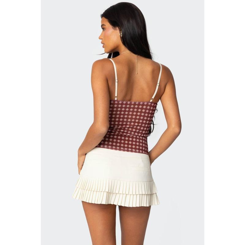 Checkered Mesh Built In Bra Top