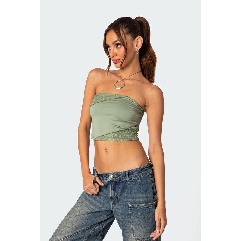 Lace Patchwork Tube Top