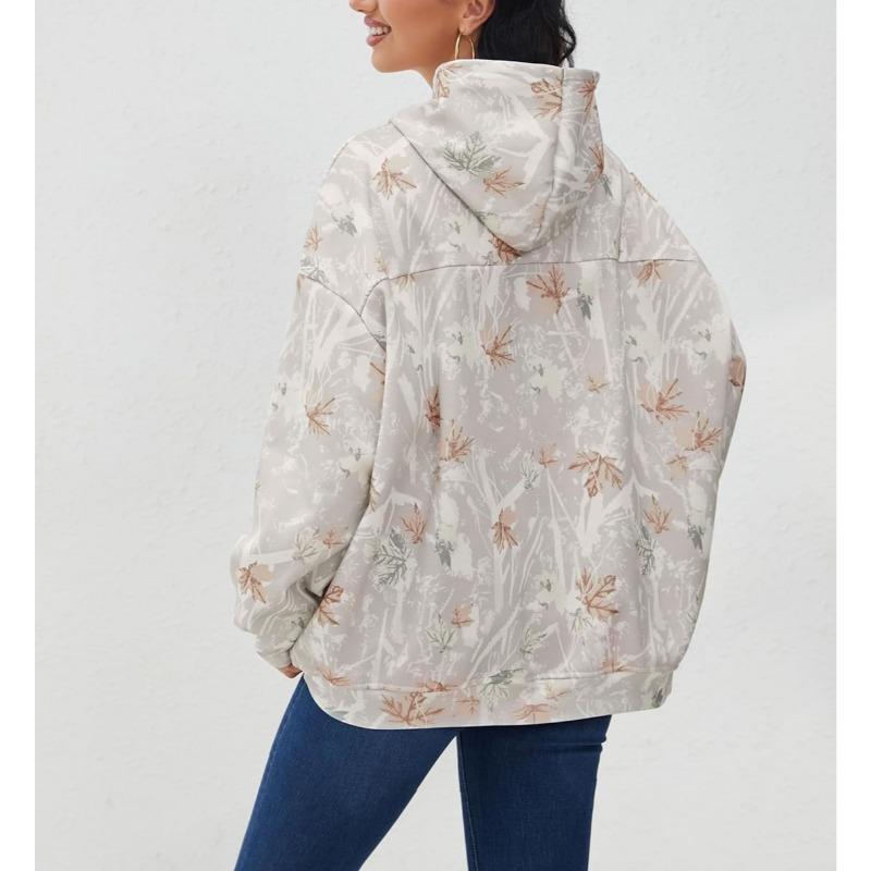 Womens Camo Hoodies Maple Leaf Print Oversized Hooded Sweatshirt Pullover Sweatshirts Long Sleeve with Pocket fall winter outfit