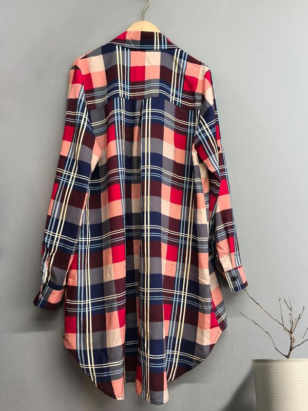 Women's Plaid Print Button Front Long Shirt, Casual Loose Collared Top for Spring & Fall, Women's Clothes for Daily Wear, Fall Clothes, Summer Clothes Women