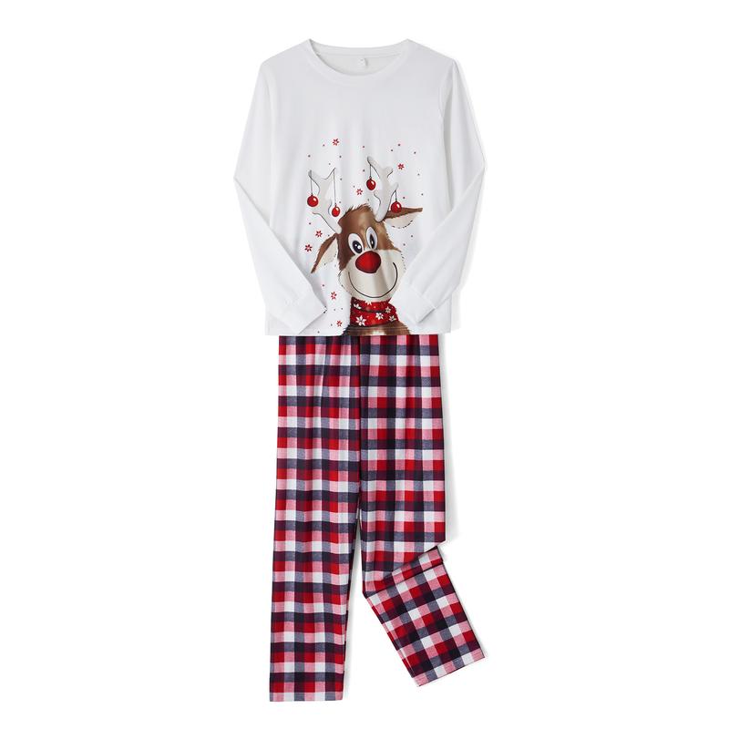 Christmas Family Pajamas Set, Reindeer Pattern Tops+Long Elastic Pants for Dad Mom Long Sleeve Womenswear family christmas pajamas