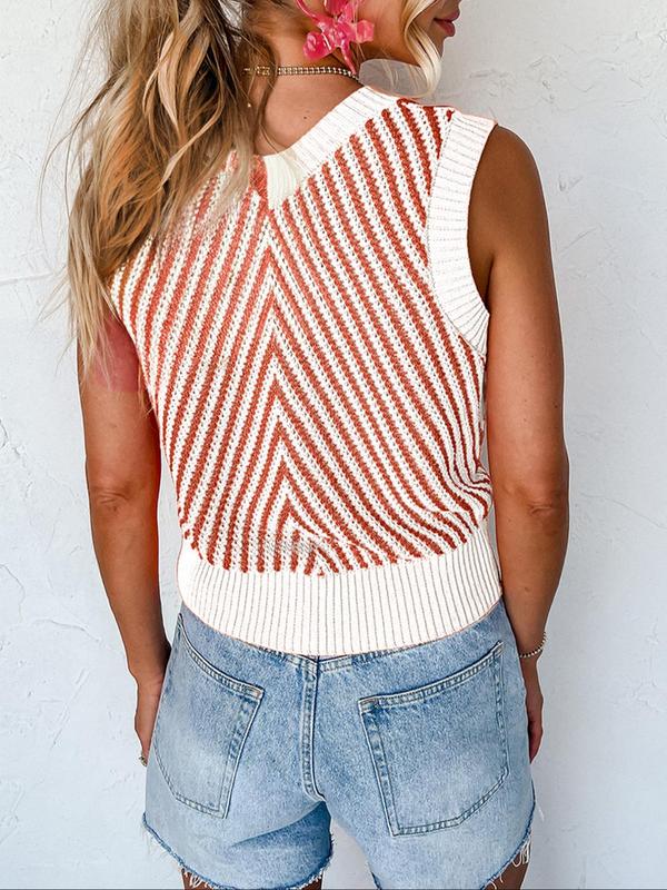 Women's Colorblock V Neck Sweater Vest, Casual Sleeveless Knit Top for Summer, Fashion Women's Knitwear for Daily Wear