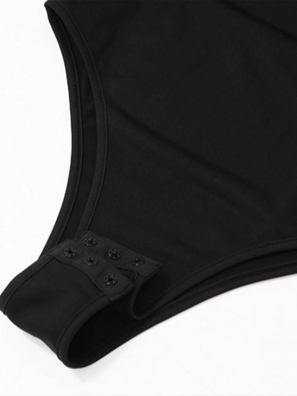 Women's Plain Cut Out Backless Snap Button Closure Crotch  Bodysuit, Solid Sleeveless  Criss Cross Bodysuit for Beach Holiday Vacation, Ladies Fall Clothes