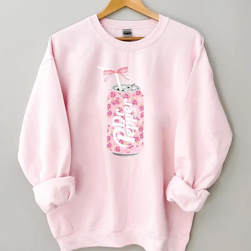 Dr Pepper Sweatshirt And T-Shirt, Cute Baby Pink Bow Tee and Sweatshirt, Dr Pepper Gift, Dr Pepper Bow Crewneck Sweaters Womenswear Women Lady Flora, Gift For Men And Women Full Size Full Color Top Womenswear